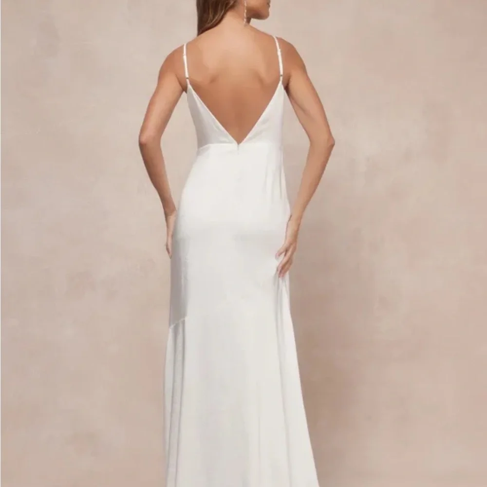 Lulus Wedding dress size XL Allure ivory satin Backless Cowl Neck. - Picture 3 of 16